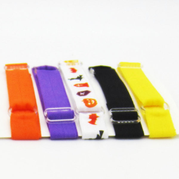 Adjustable Elastic Headband-Set of 5 Black & Orange Witches