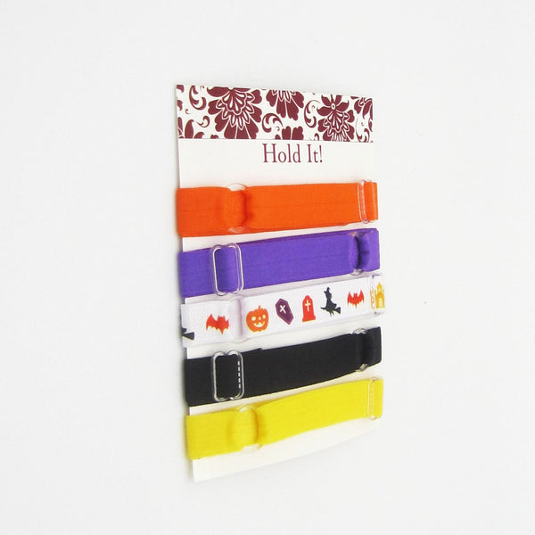 Adjustable Elastic Headband-Set of 5 Black & Orange Witches