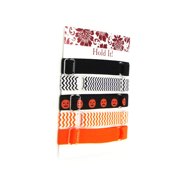 Adjustable Elastic Headband-Set of 5 Black & Orange Pumpkins - Hold It!