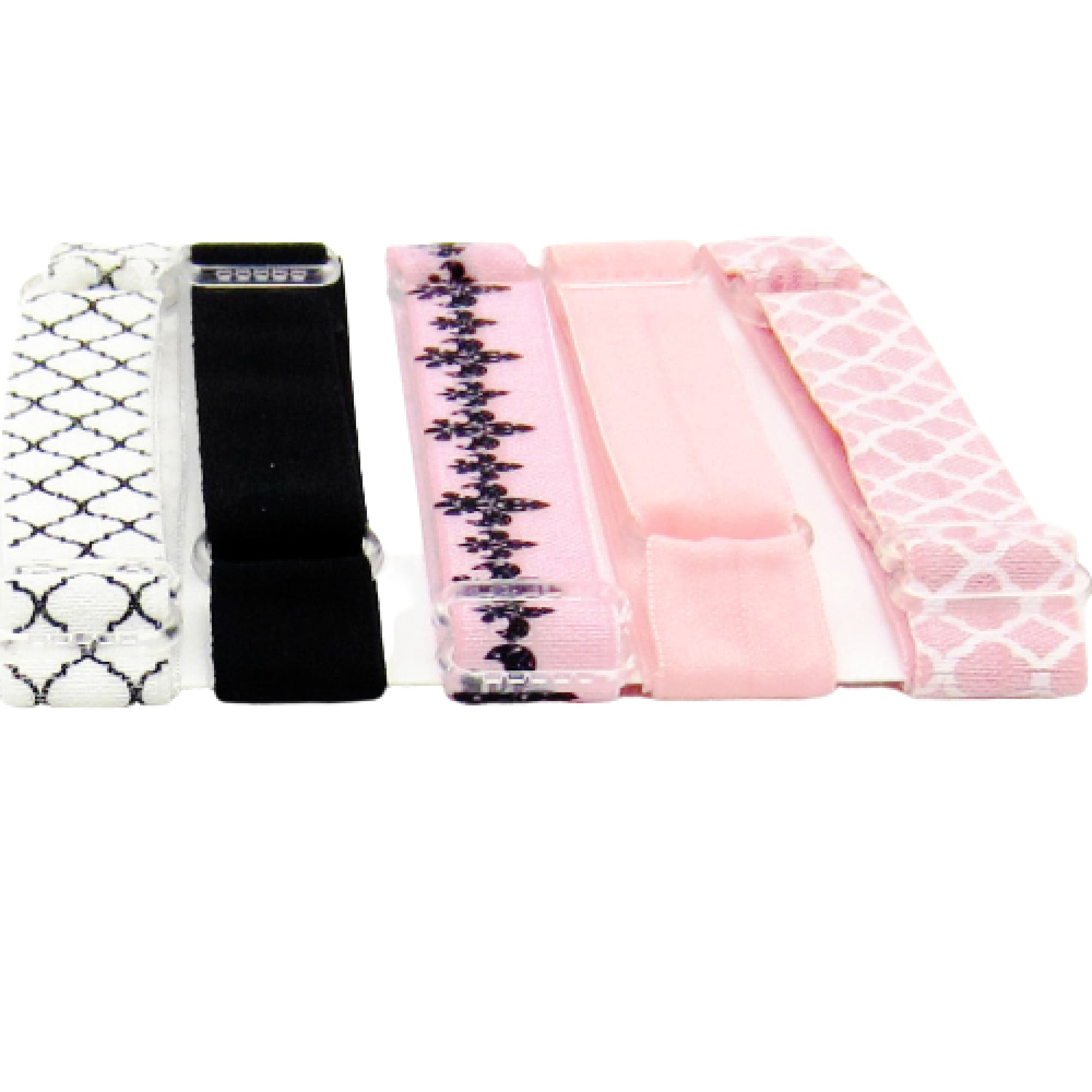 Adjustable Elastic Headband-Set of 5 Pink & Black Fleur de Lis - Hold It!