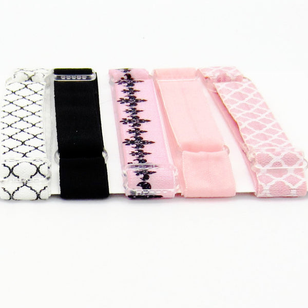 Adjustable Elastic Headband-Set of 5 Pink & Black Fleur de Lis - Hold It!