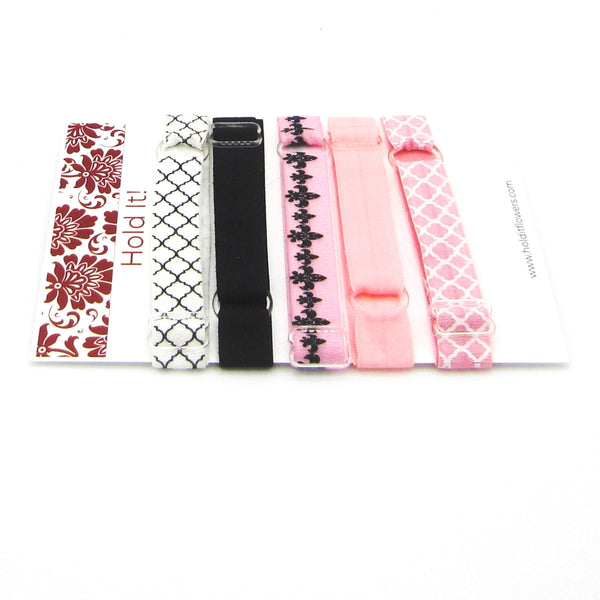 Adjustable Elastic Headband-Set of 5 Pink & Black Fleur de Lis - Hold It!