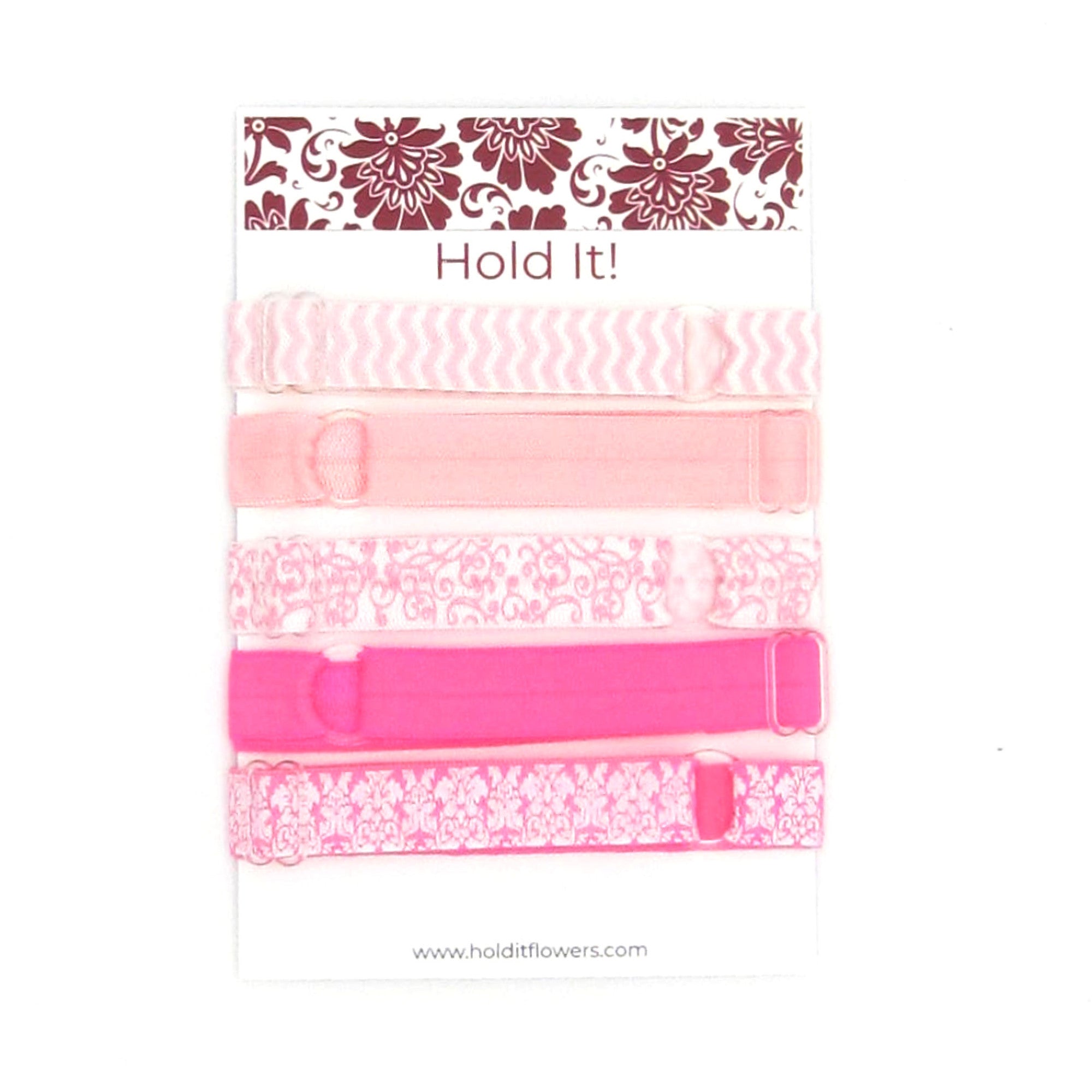 Adjustable Elastic Headband-Set of 5 Hot Pink Damask - Hold It!