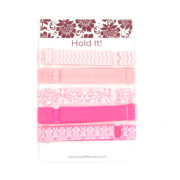 Adjustable Elastic Headband-Set of 5 Hot Pink Damask - Hold It!