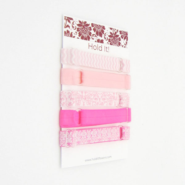 Adjustable Elastic Headband-Set of 5 Hot Pink Damask - Hold It!