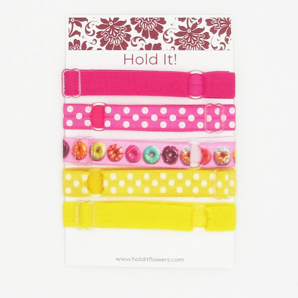Choose from 2 Sets Adjustable Elastic Headband-Fruit Pink, Yellow, Orange, Blue