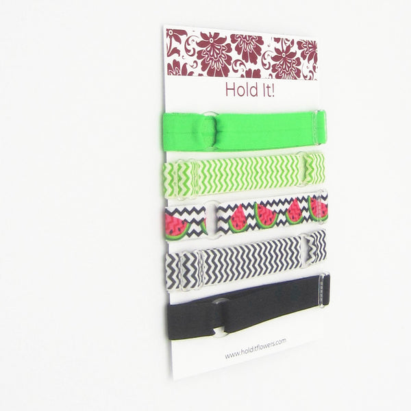 Adjustable Elastic Headband-Set of 5 Chevron Watermelon