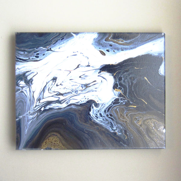 11"x14" Grey, White & Gold Abstract Acrylic Painting