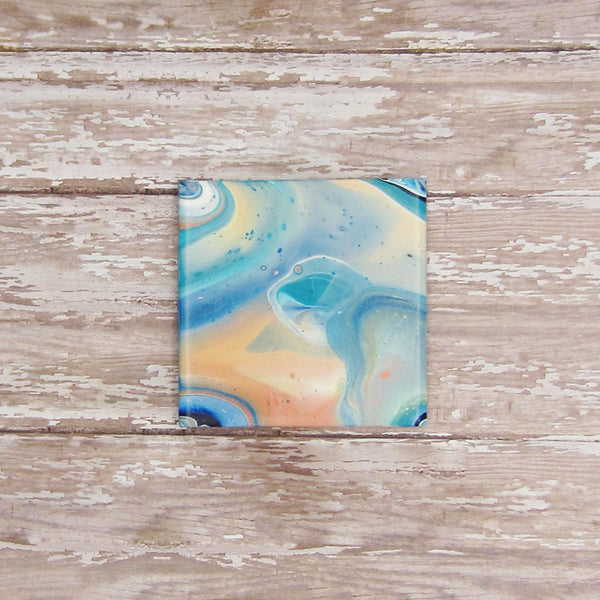 Hand Painted Coaster Set of 4 in Navy, Peach & White