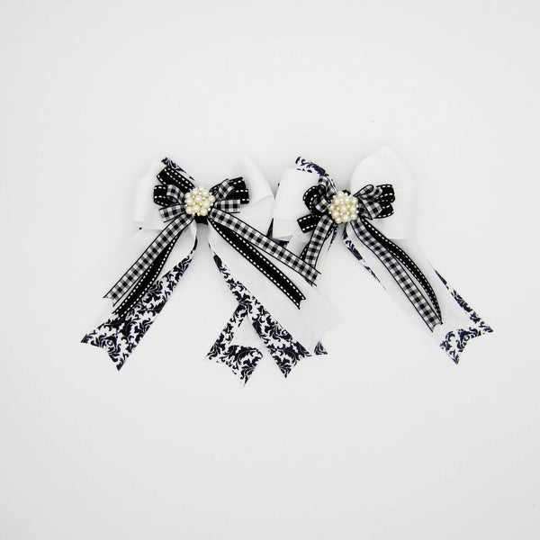 Black & White Damask Equestrian Hair Bows-Available on a French Barrette, or Hair Clip