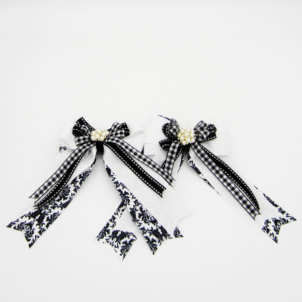 Black & White Damask Equestrian Hair Bows-Available on a French Barrette, or Hair Clip