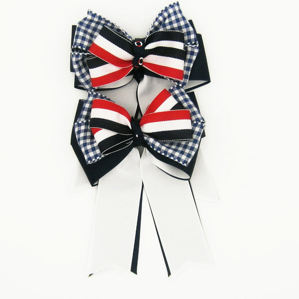 Red, White & Blue Equestrian Hair Bows-Available on a French Barrette, Hair Clip, or Pony O