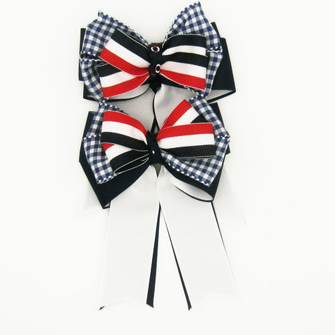 Red, White & Blue Equestrian Hair Bows-Available on a French Barrette, Hair Clip, or Pony O