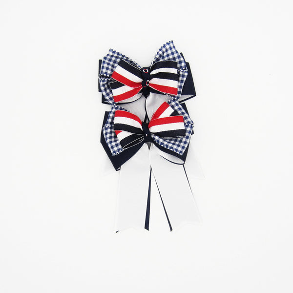 Red, White & Blue Equestrian Hair Bows-Available on a French Barrette, Hair Clip, or Pony O