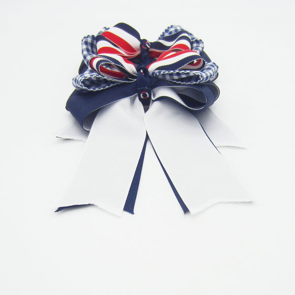 Red, White & Blue Equestrian Hair Bows-Available on a French Barrette, Hair Clip, or Pony O