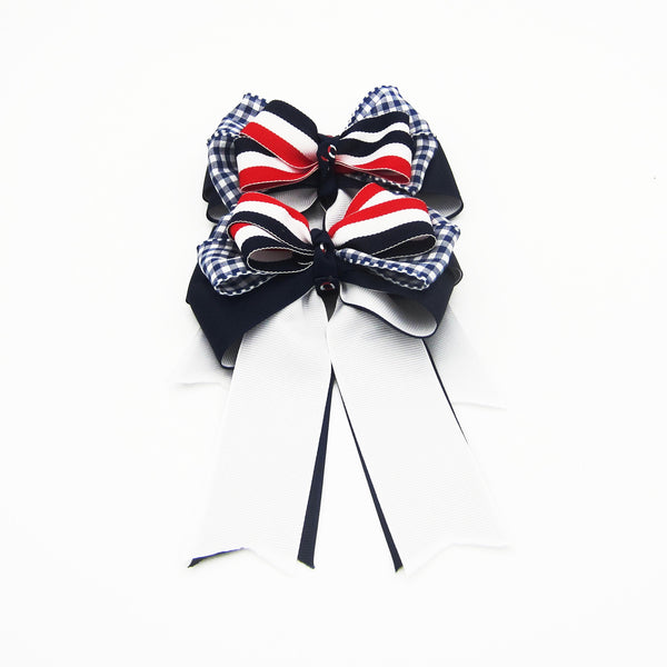 Red, White & Blue Equestrian Hair Bows-Available on a French Barrette, Hair Clip, or Pony O