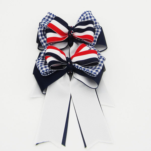 Red, White & Blue Equestrian Hair Bows-Available on a French Barrette, Hair Clip, or Pony O