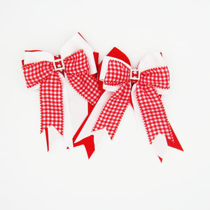 Red & White Gingham Equestrian Hair Bows-Available on a French Barrette, Hair Clip, or Pony O