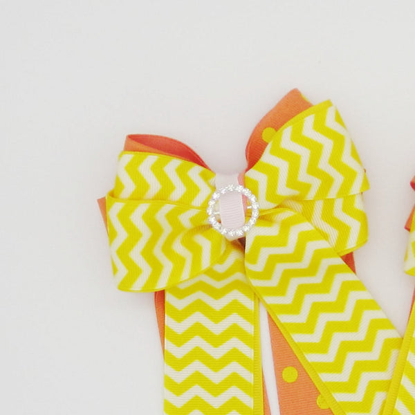 Peach & Yellow Equestrian Hair Bows-Available on a French Barrette, Hair Clip, or Pony O