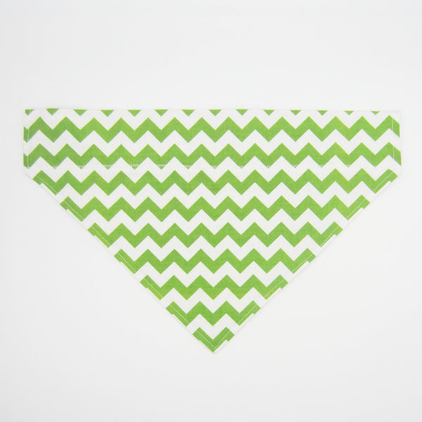 Green & White Chevron Pet Bandana- Fits Over Collar 4 Sizes Available