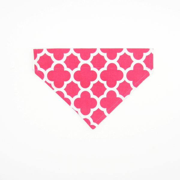 Hot Pink & White Quatrefoil Pet Bandana- Fits Over Collar 4 Sizes Available