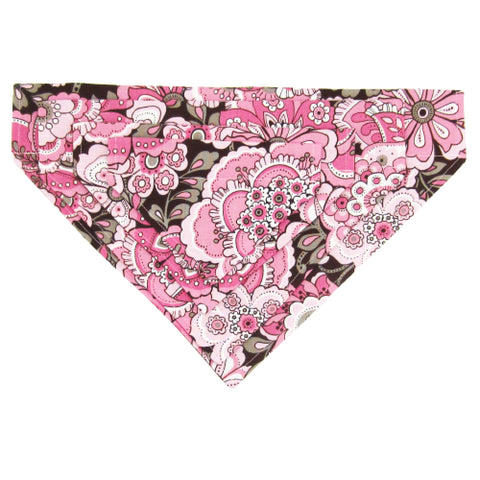 Pink & Brown Floral Pet Bandana- Fits Over Collar 4 Sizes Available