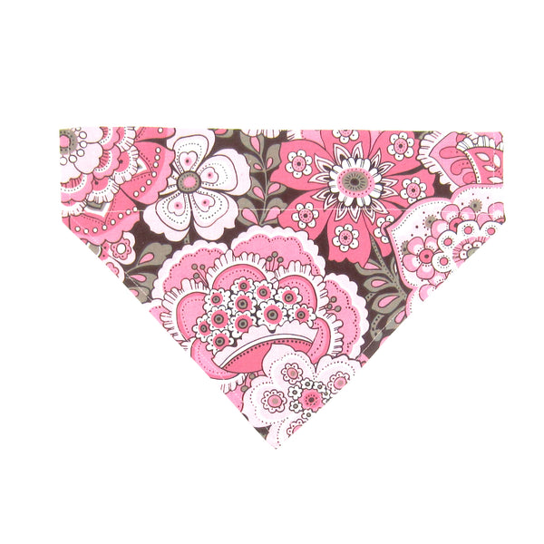 Pink & Brown Floral Pet Bandana- Fits Over Collar 4 Sizes Available
