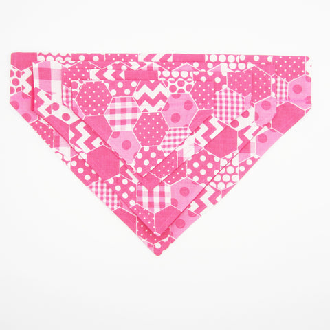 Pink Geometric Pet Bandana-4 Sizes Fits Over Collar - Hold It!