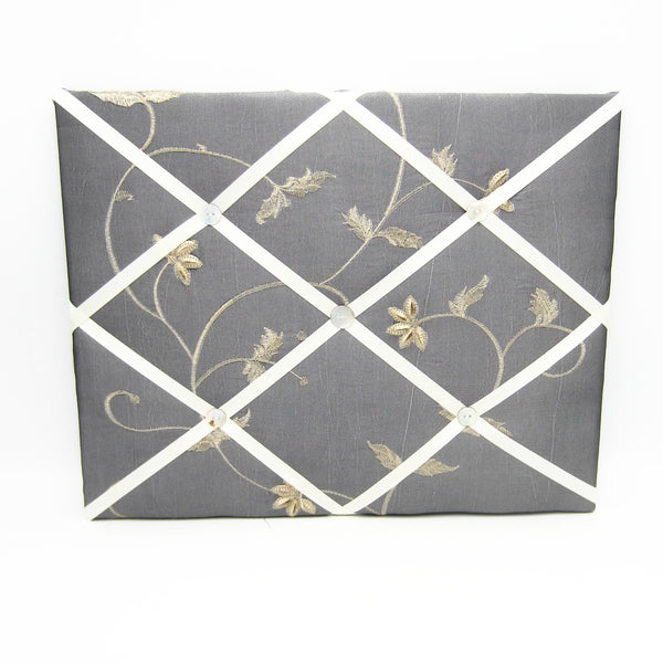 11"x14"  Memory Board or Bow Holder-Grey & Beige Embroidered Floral
