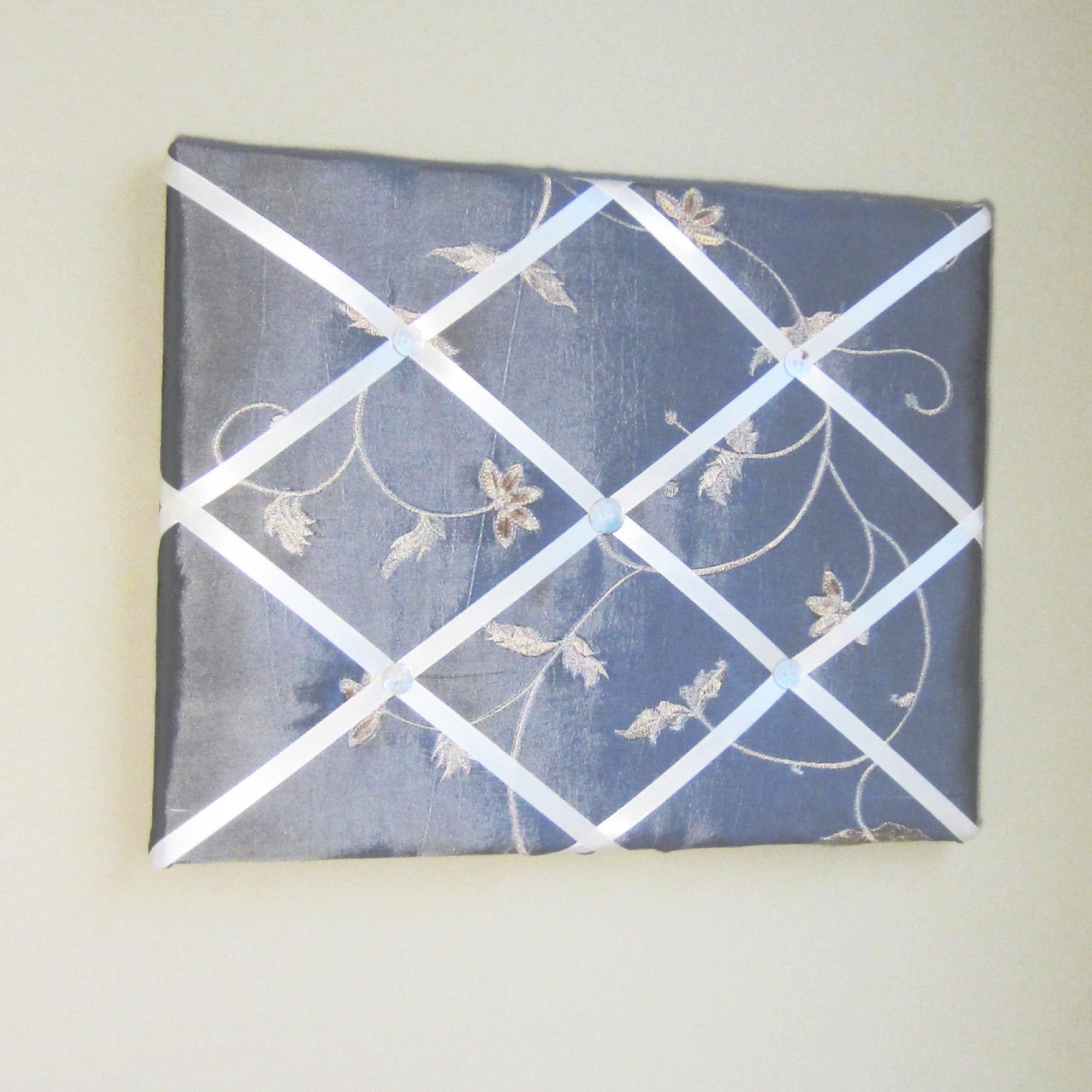 11"x14"  Memory Board or Bow Holder-Grey & Beige Embroidered Floral - Hold It!