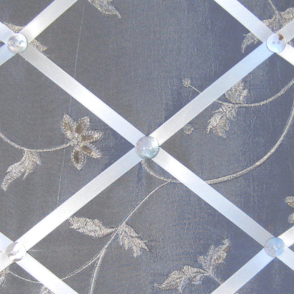 11"x14"  Memory Board or Bow Holder-Grey & Beige Embroidered Floral - Hold It!