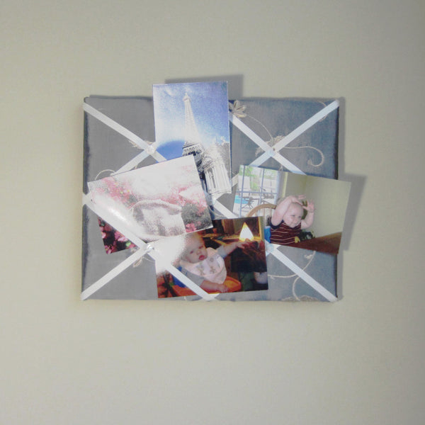 11"x14"  Memory Board or Bow Holder-Grey & Beige Embroidered Floral - Hold It!