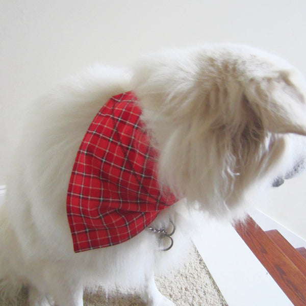 Red & Black Tartan Plaid Holiday Pet Bandana- Fits Over Collar 4 Sizes Available