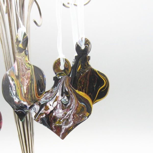 Set of 5 Hand Painted Christmas Ornament-Black, Red and Gold