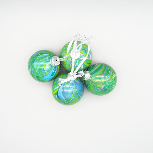 Set of 4 Hand Painted Turquoise Christmas Ornaments