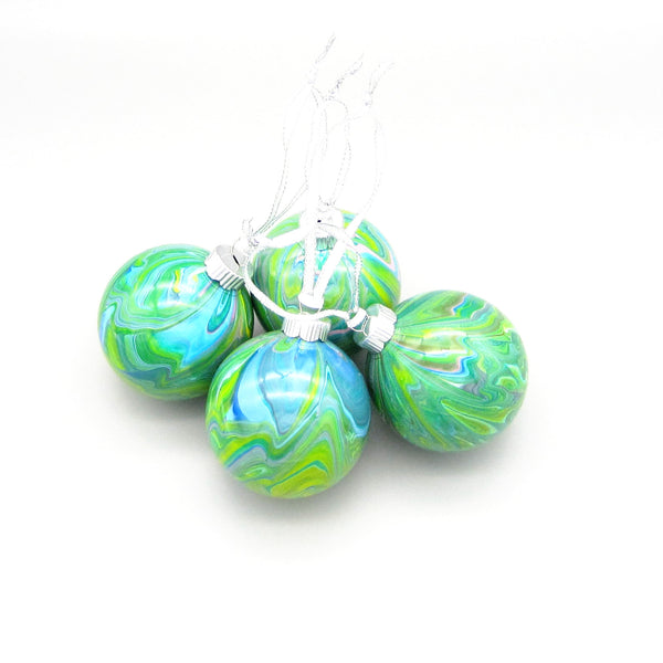 Set of 4 Hand Painted Turquoise Christmas Ornaments