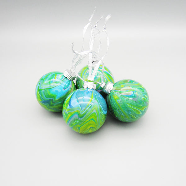 Set of 4 Hand Painted Turquoise Christmas Ornaments