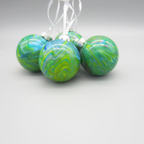 Set of 4 Hand Painted Turquoise Christmas Ornaments