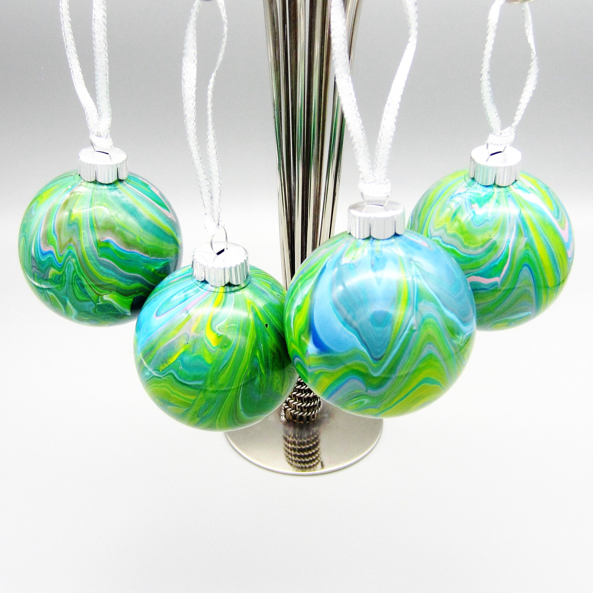 Set of 4 Hand Painted Turquoise Christmas Ornaments