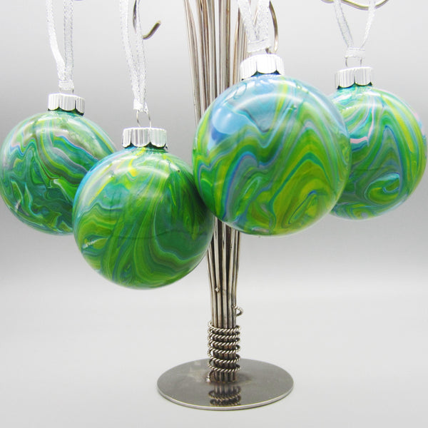 Set of 4 Hand Painted Turquoise Christmas Ornaments