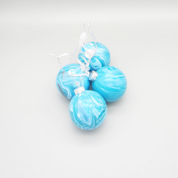 Set of 4 Hand Painted Turquoise & Silver Christmas Ornaments