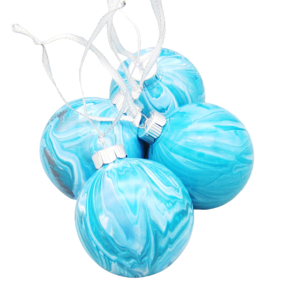 Set of 4 Hand Painted Turquoise & Silver Christmas Ornaments