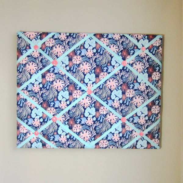 16"x20" Memory Board or Bow Holder-Sea Floral Navy & Peach