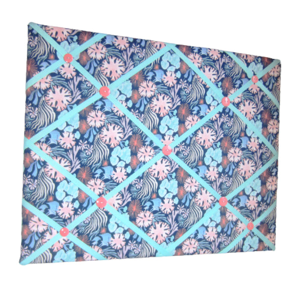16"x20" Memory Board or Bow Holder-Sea Floral Navy & Peach