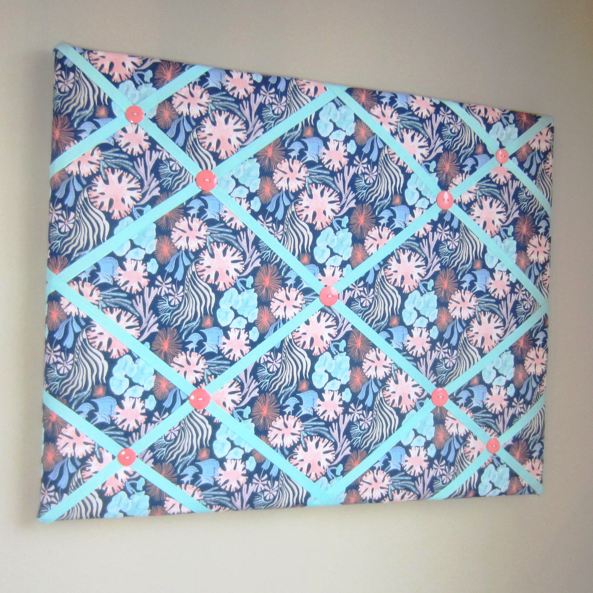 16"x20" Memory Board or Bow Holder-Sea Floral Navy & Peach