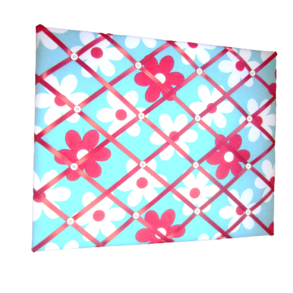 16"x20" Memory Board or Bow Holder-Turquoise and Red Floral