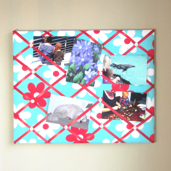 16"x20" Memory Board or Bow Holder-Turquoise and Red Floral