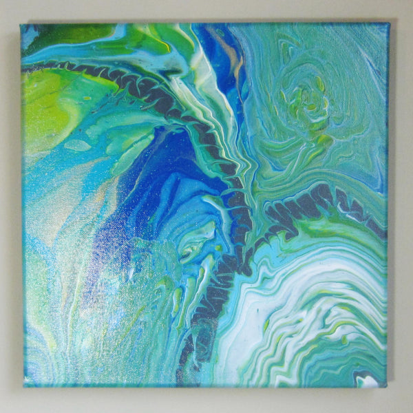 "Summer Waters" 12"x12" Acrylic TreeRing Pour Painting