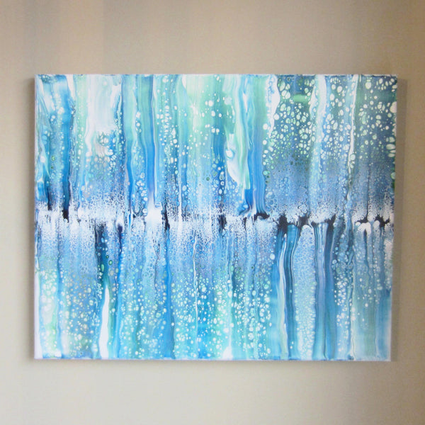 "Ocean Swipe" 16"x20" Blue & White Acrylic Swipe Pour Painting