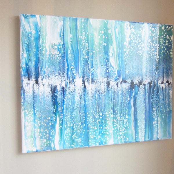 "Ocean Swipe" 16"x20" Blue & White Acrylic Swipe Pour Painting